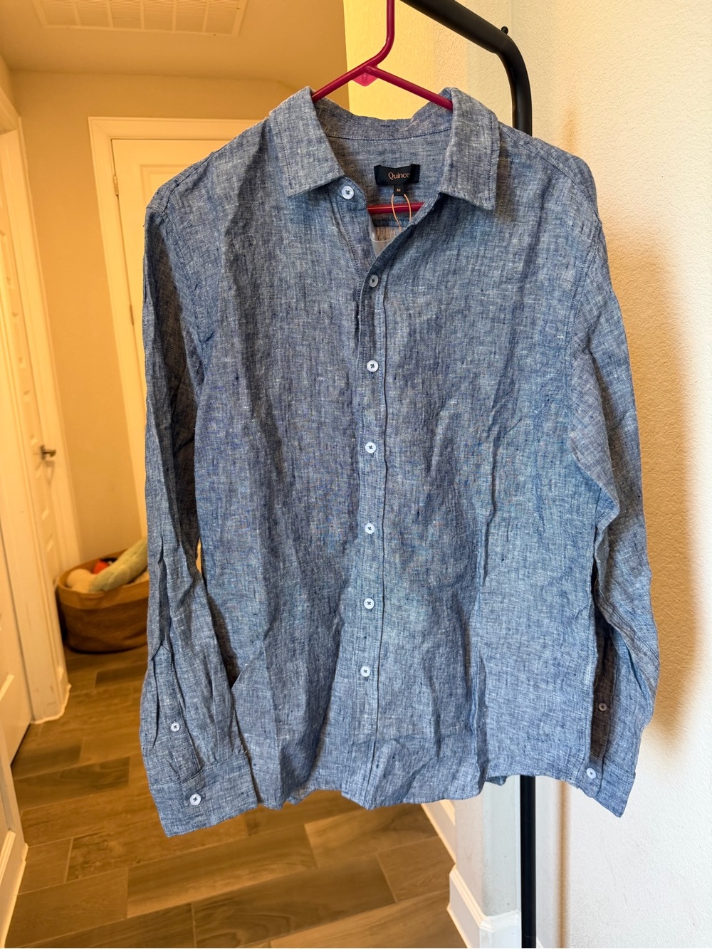 Quince 100% European Linen Relaxed Long Sleeve Shirt Chambray Blue M